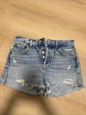 AGOLDE Distressed Light Blue Denim Women's Shorts